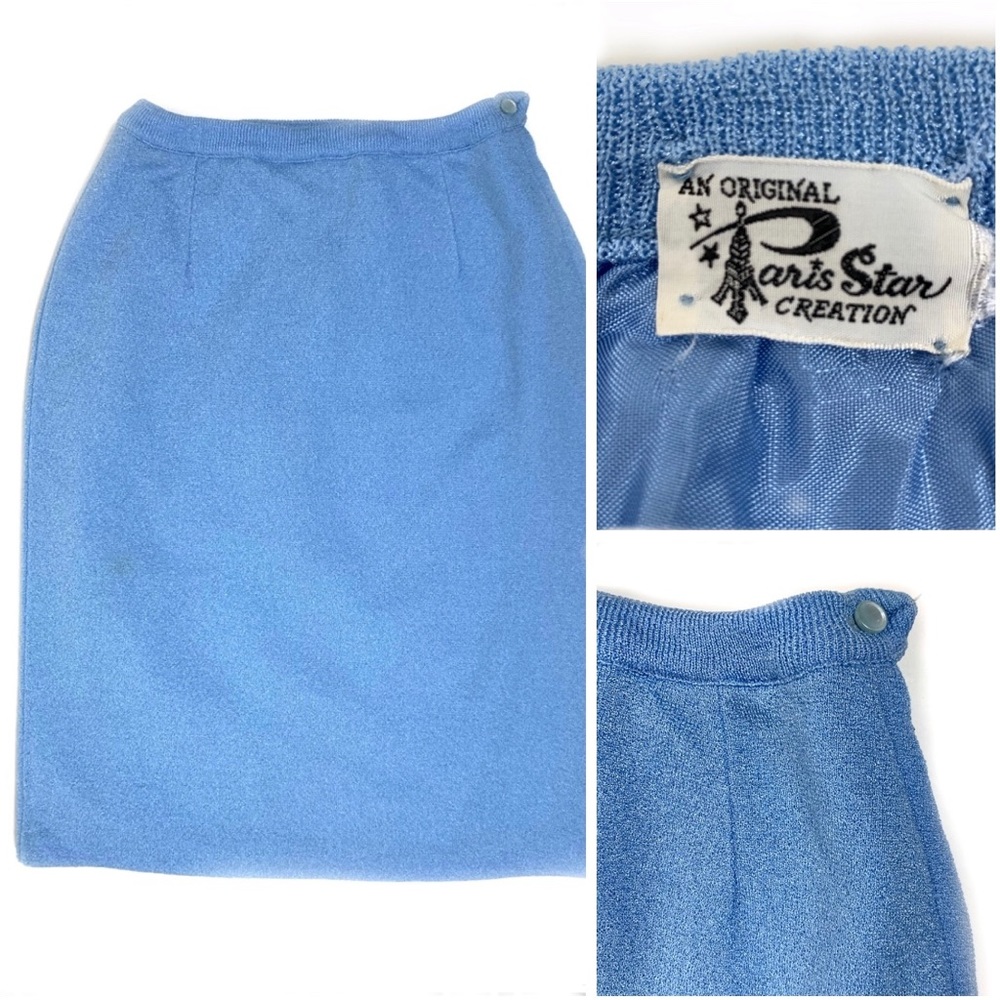 VINTAGE 60s Shimmery PARIS STAR Baby Blue Skirt